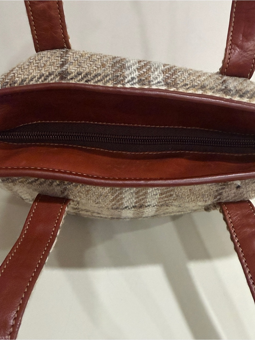 Burberry Plaid Tweed Tote Bag with Brown Trim - Picture 10 of 14